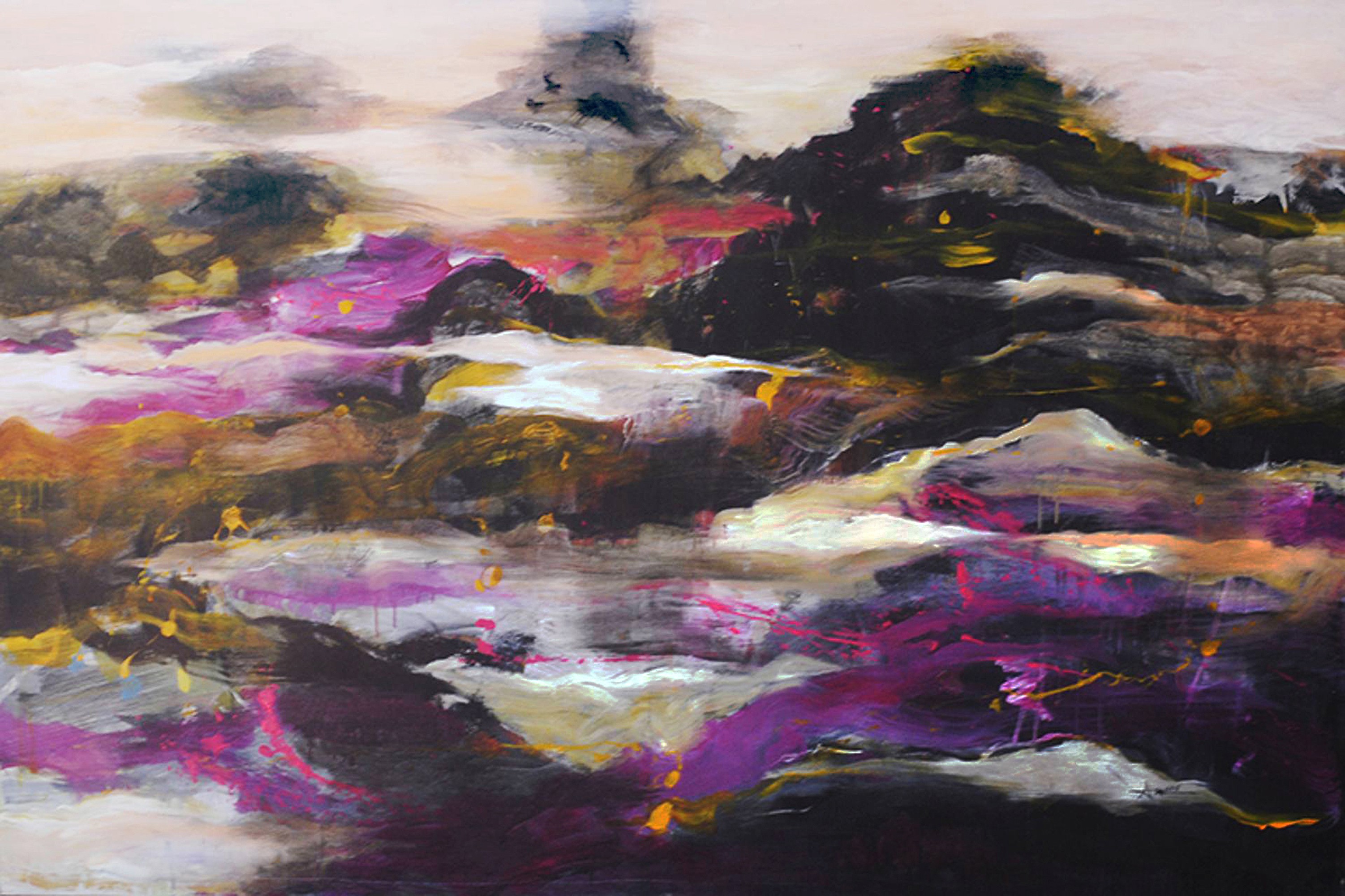 Nguyen Xuan Anh, 'Purple Mountain' Abstract Mountain Painting, Purple, Greys and Black Color Palette Nguyen Xuan Anh, 'Purple Mountain' Abstract Mountain Painting, Purple, Greys and Black Color Palette