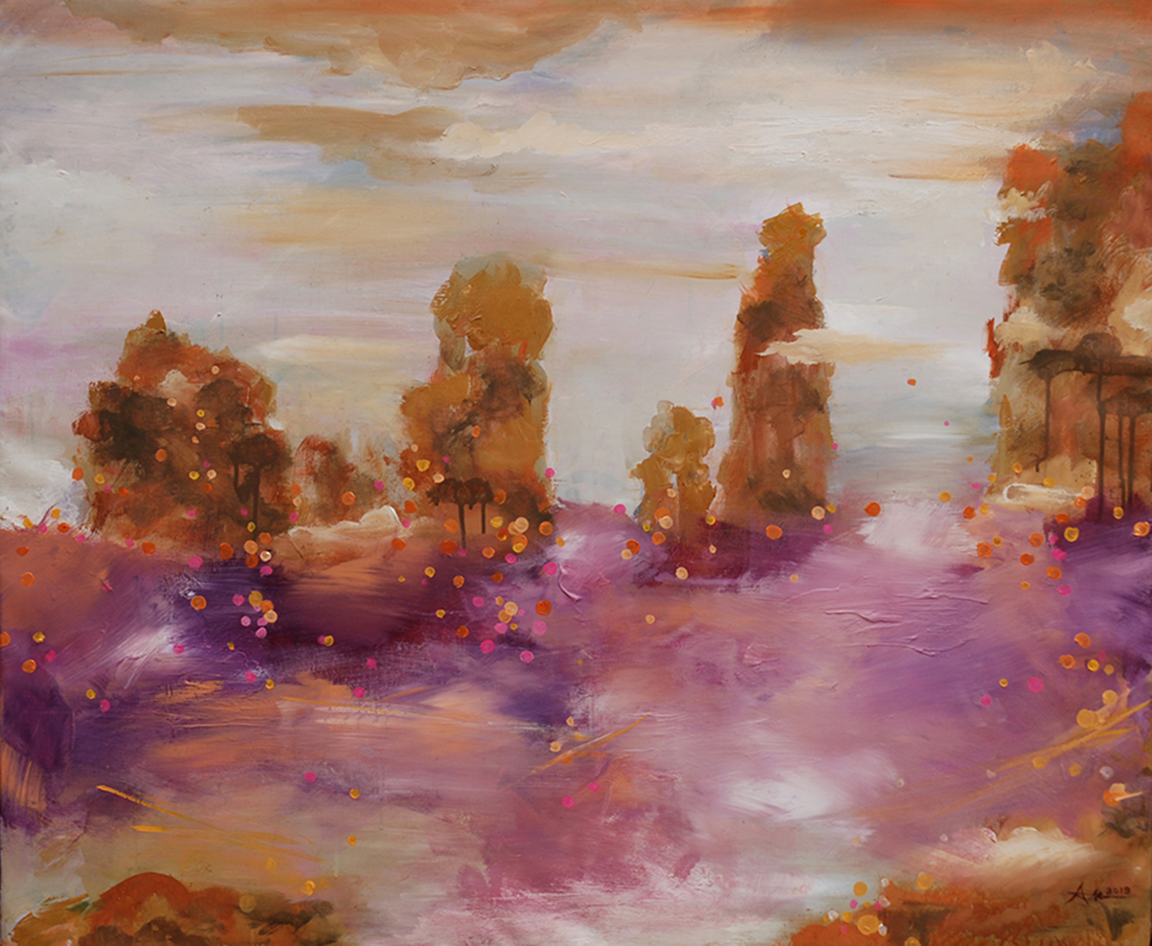 Nguyen Xuan Anh, 'Purple Flowers' Abstract Floral Landscape Nguyen Xuan Anh, 'Purple Flowers' Abstract Floral Landscape