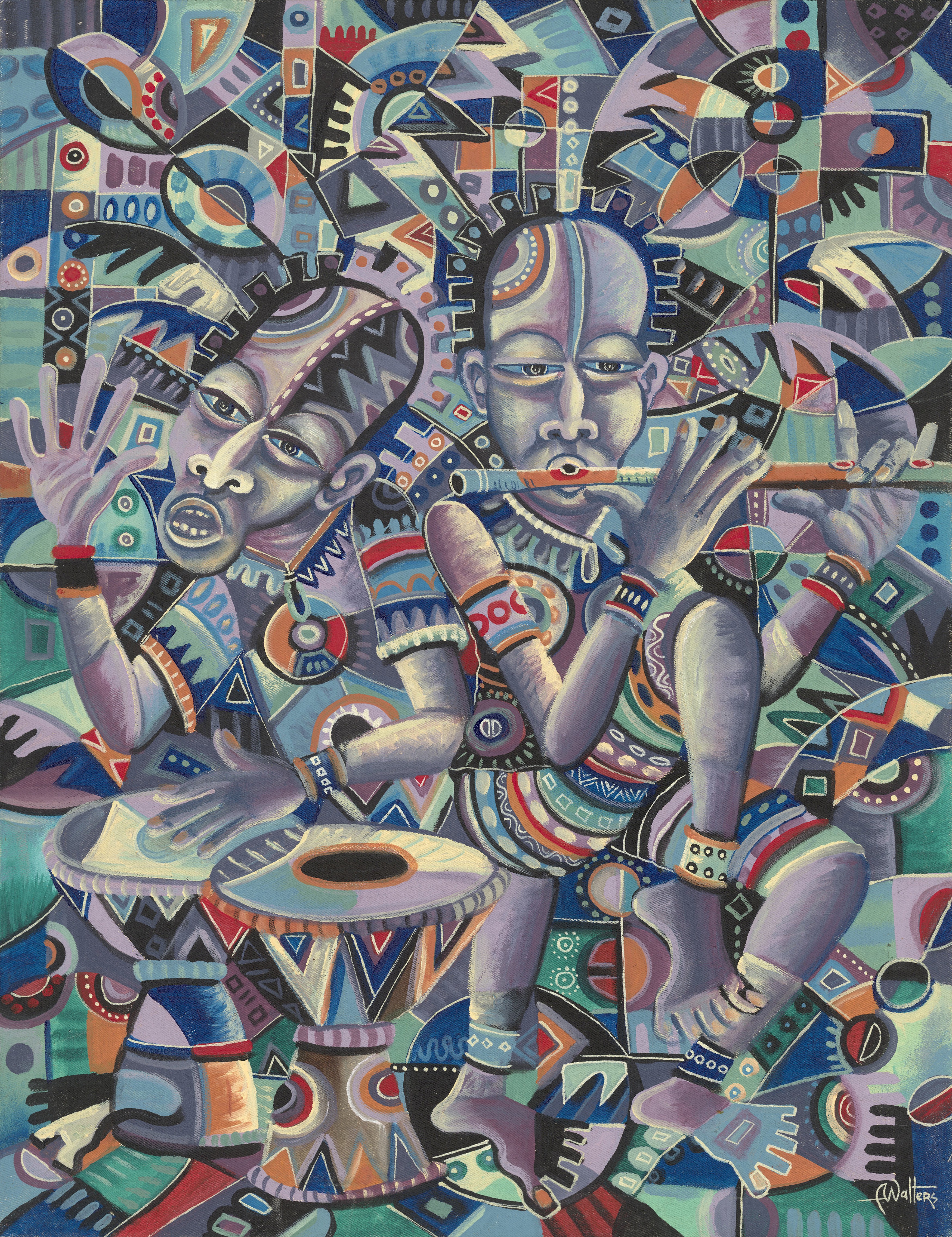Angu Walters, The Drummer and the Flutist II giclée art print Angu Walters, The Drummer and the Flutist II giclée art print