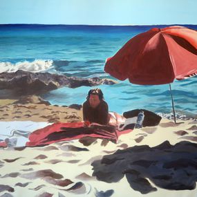 Peinture, Formentera, Parasol Rouge, Karine Bartoli