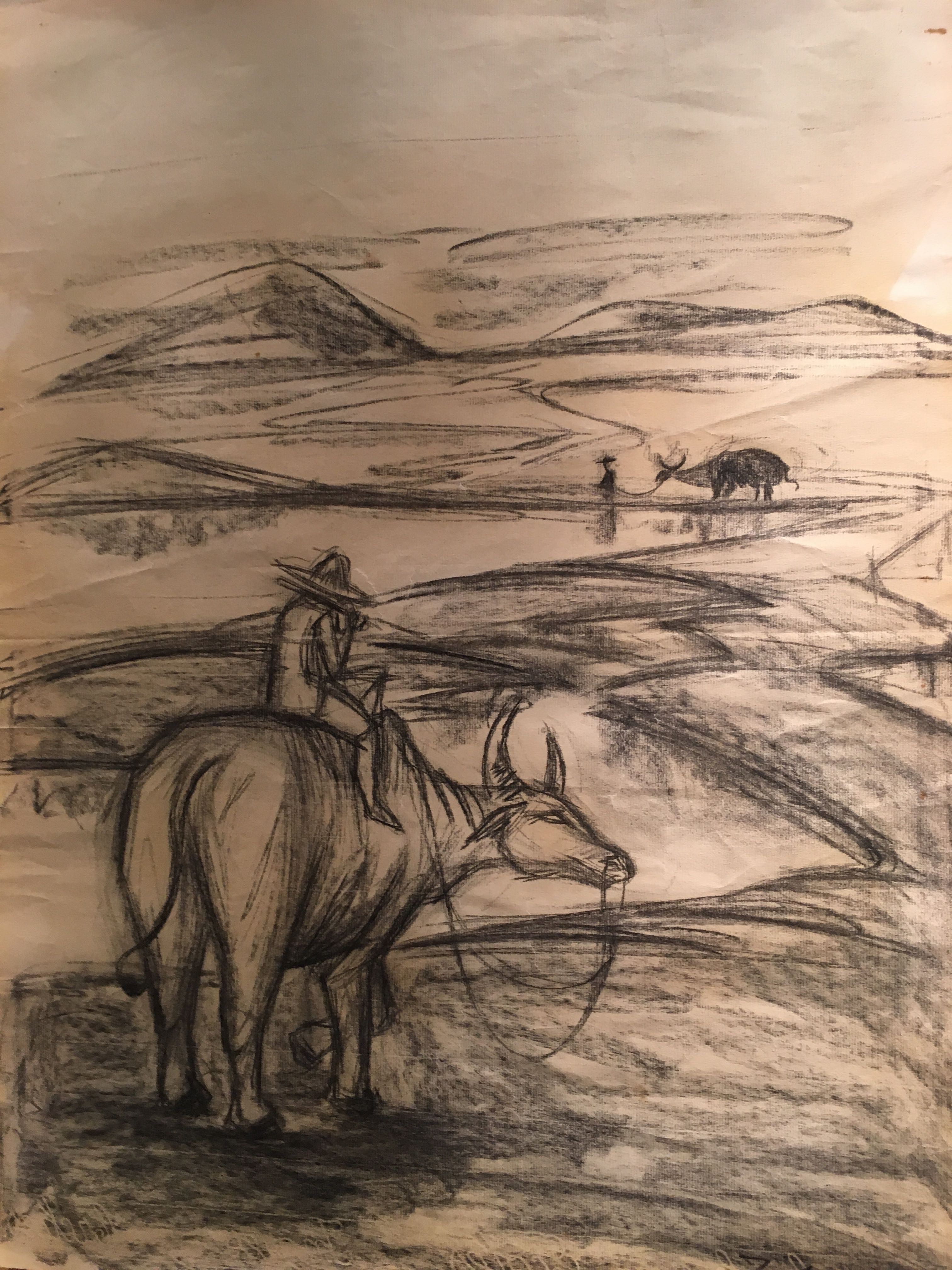 Kam Zin Choon, Rizière et Buffles 1952 Rice Fields and buffaloes Kam Zin Choon, Rizière et Buffles 1952 Rice Fields and buffaloes