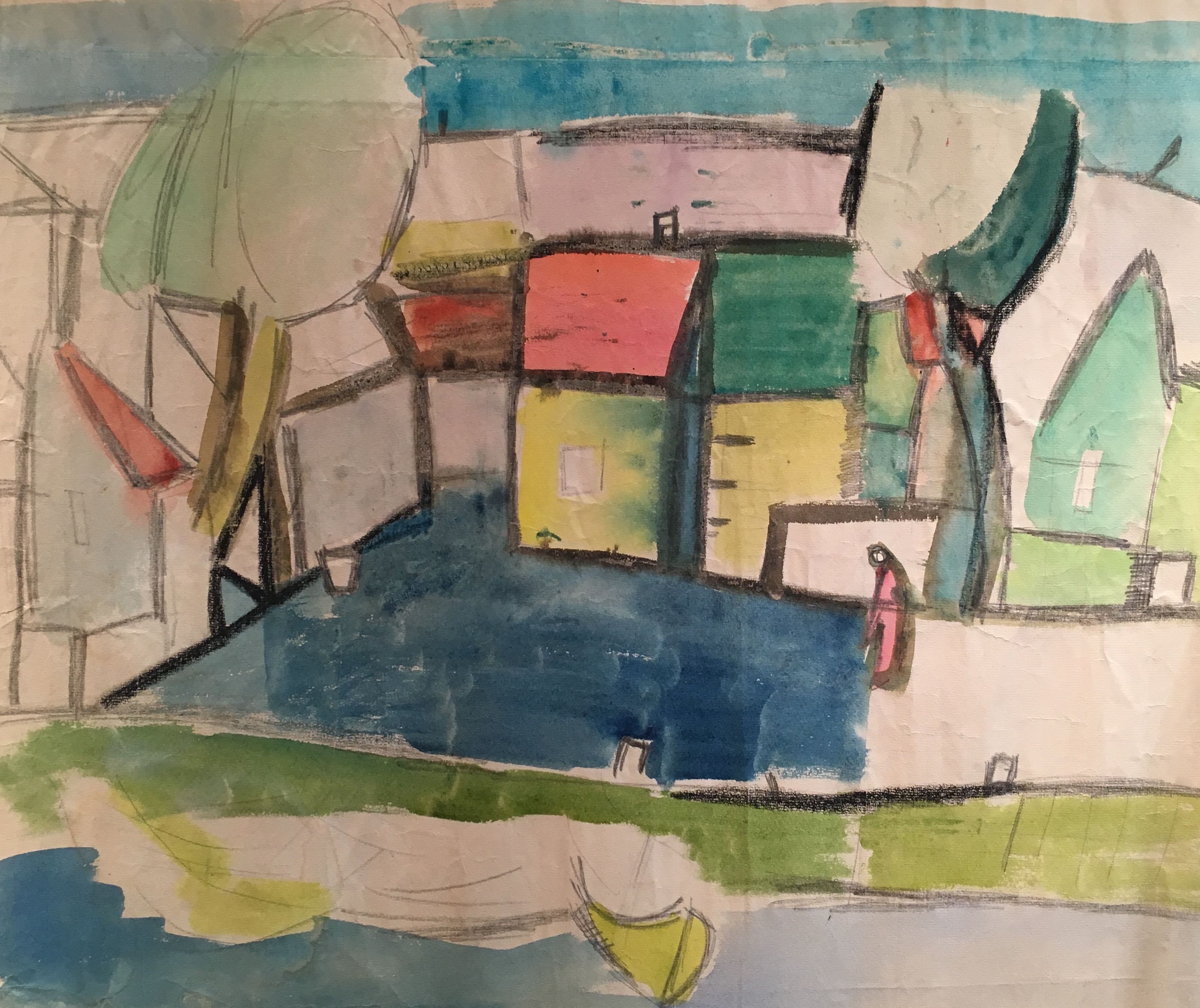 Kam Zin Choon, 1955 Village Au bord de l'eau By the water Kam Zin Choon, 1955 Village Au bord de l'eau By the water