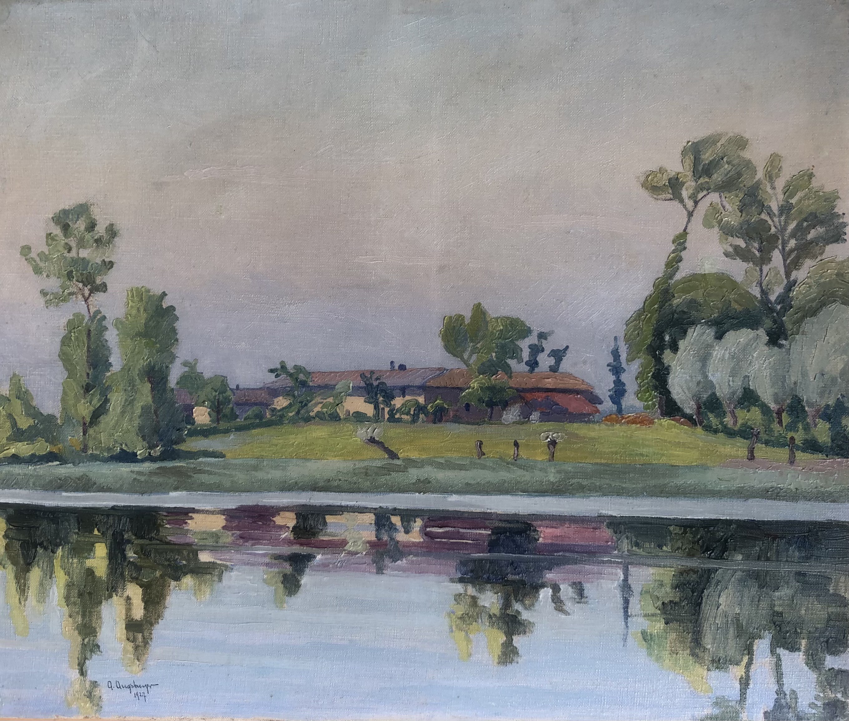A. Augsburger, Paysage au bord du lac A. Augsburger, Paysage au bord du lac