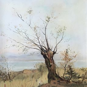 Peinture, Arbre en automne avec vue sur le lac, Daniel Klein