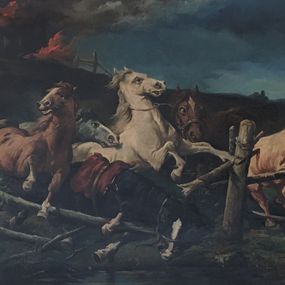 Gemälde, Chevaux affolés par le feu, G. Innocente