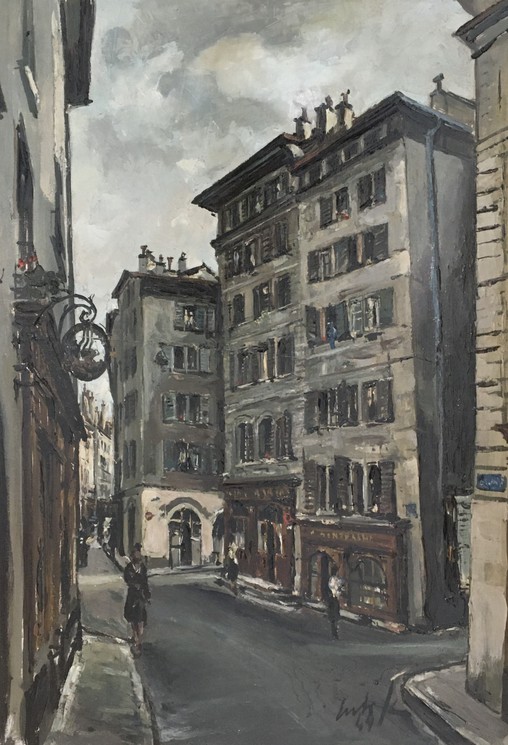 Sergio Cecchi, Grand-Rue, Vielle Ville de Genève, Painting on canvas