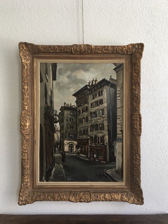 Sergio Cecchi, Grand-Rue, Vielle Ville de Genève, Painting on canvas