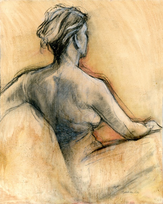 Kathleen Ney, Female Figure Back III, oil and charcoal drawing Kathleen Ney, Female Figure Back III, oil and charcoal drawing