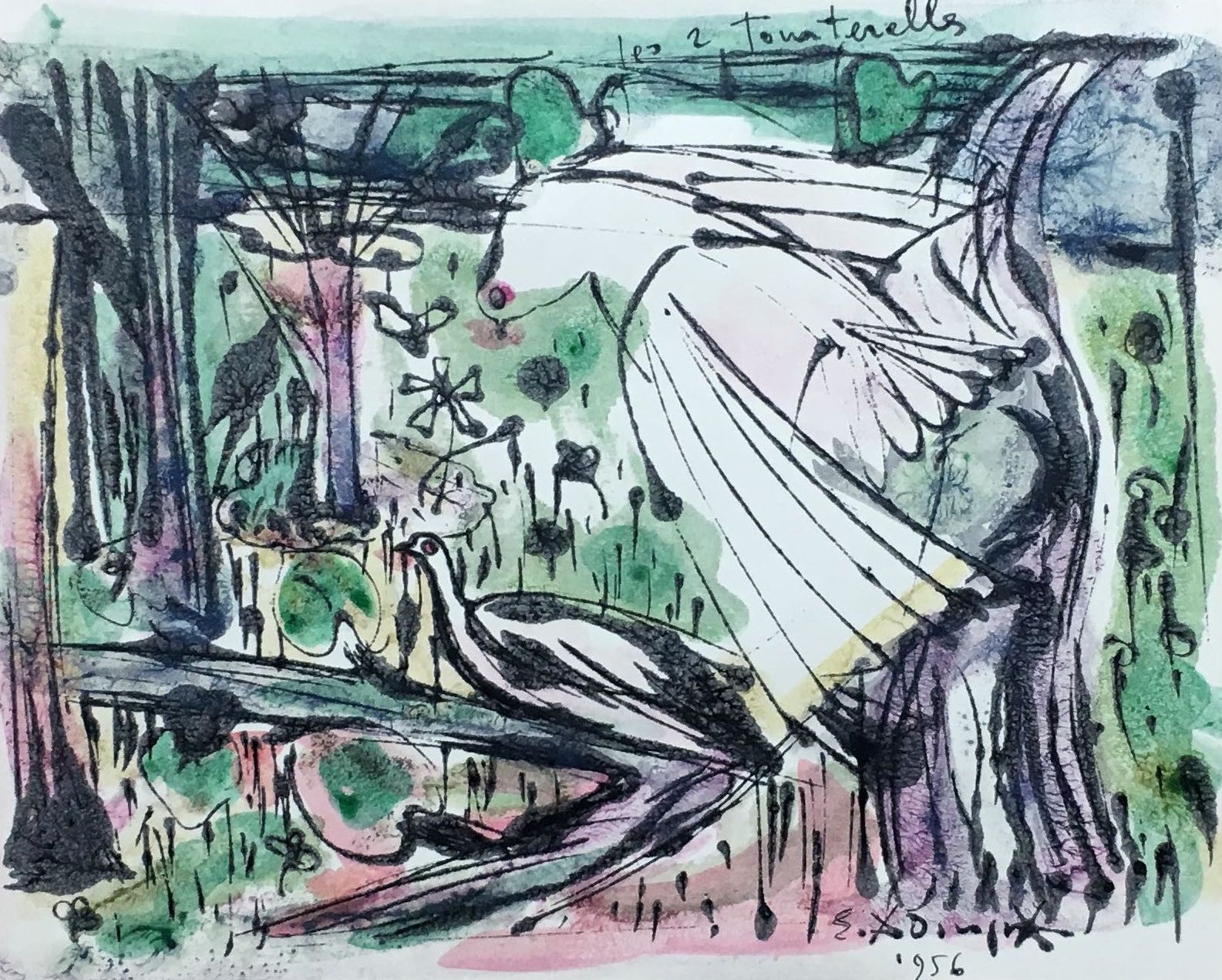 E. X Jing, 1956 Tourterelles Doves E. X Jing, 1956 Tourterelles Doves