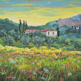 Gemälde, Flowers Among the Olive Trees, Luciano Sacco