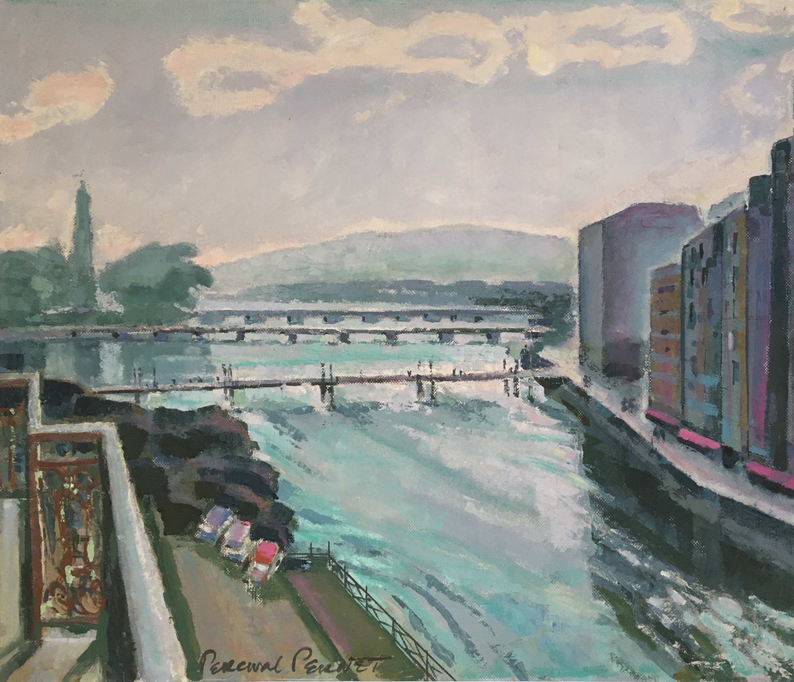 Percival Pernet, Le Rhône à Genève - Ma jolie (Ile Rousseau et Pont du Mont-Blanc) Percival Pernet, Le Rhône à Genève - Ma jolie (Ile Rousseau et Pont du Mont-Blanc)