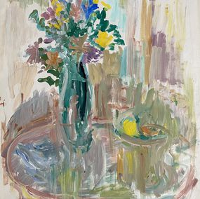 Painting, Bouquet de fleurs et coupe de fruits, Raya Safir