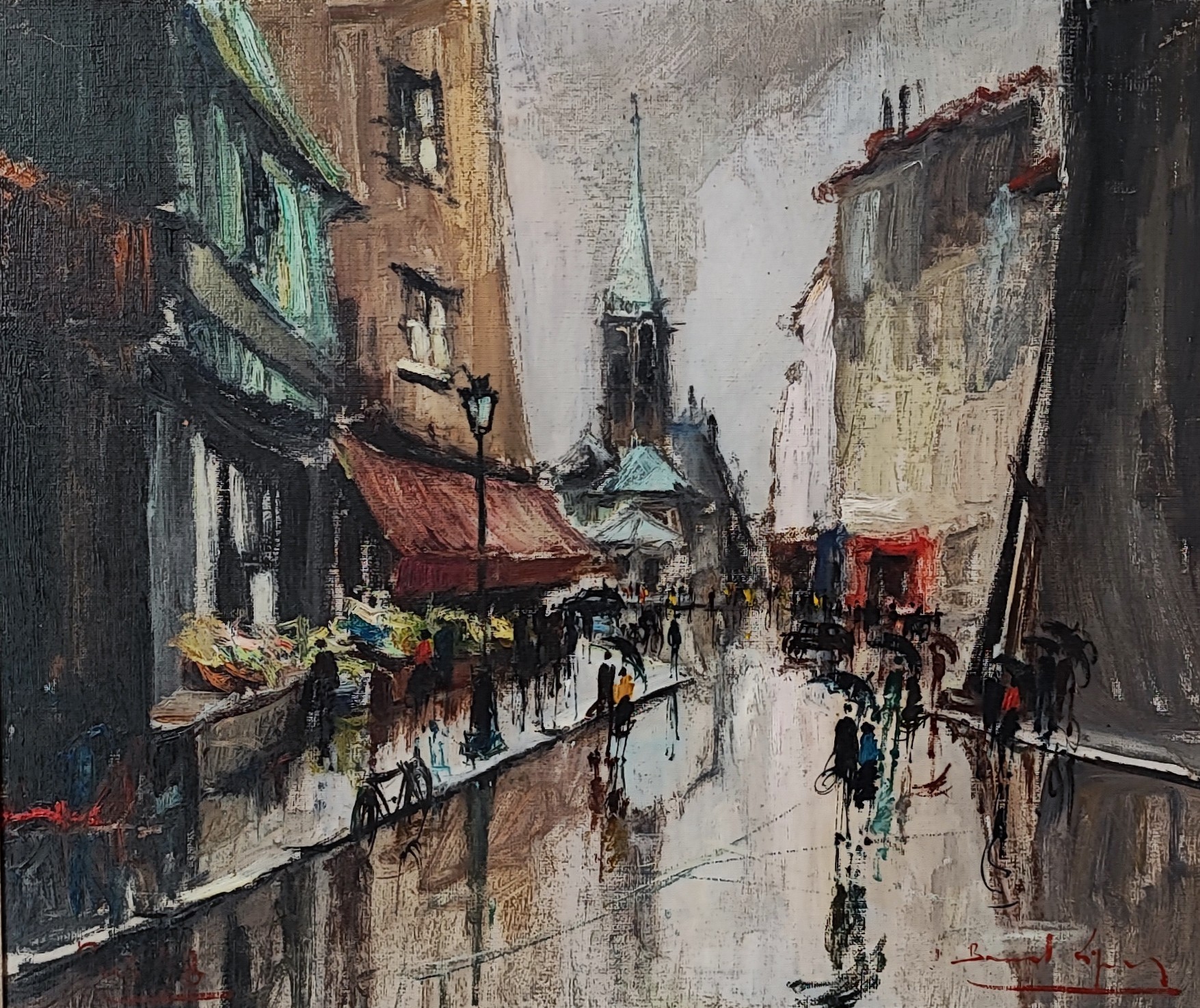 Bernard Lignon, Rue de marché animée par jour de pluie Bernard Lignon, Rue de marché animée par jour de pluie