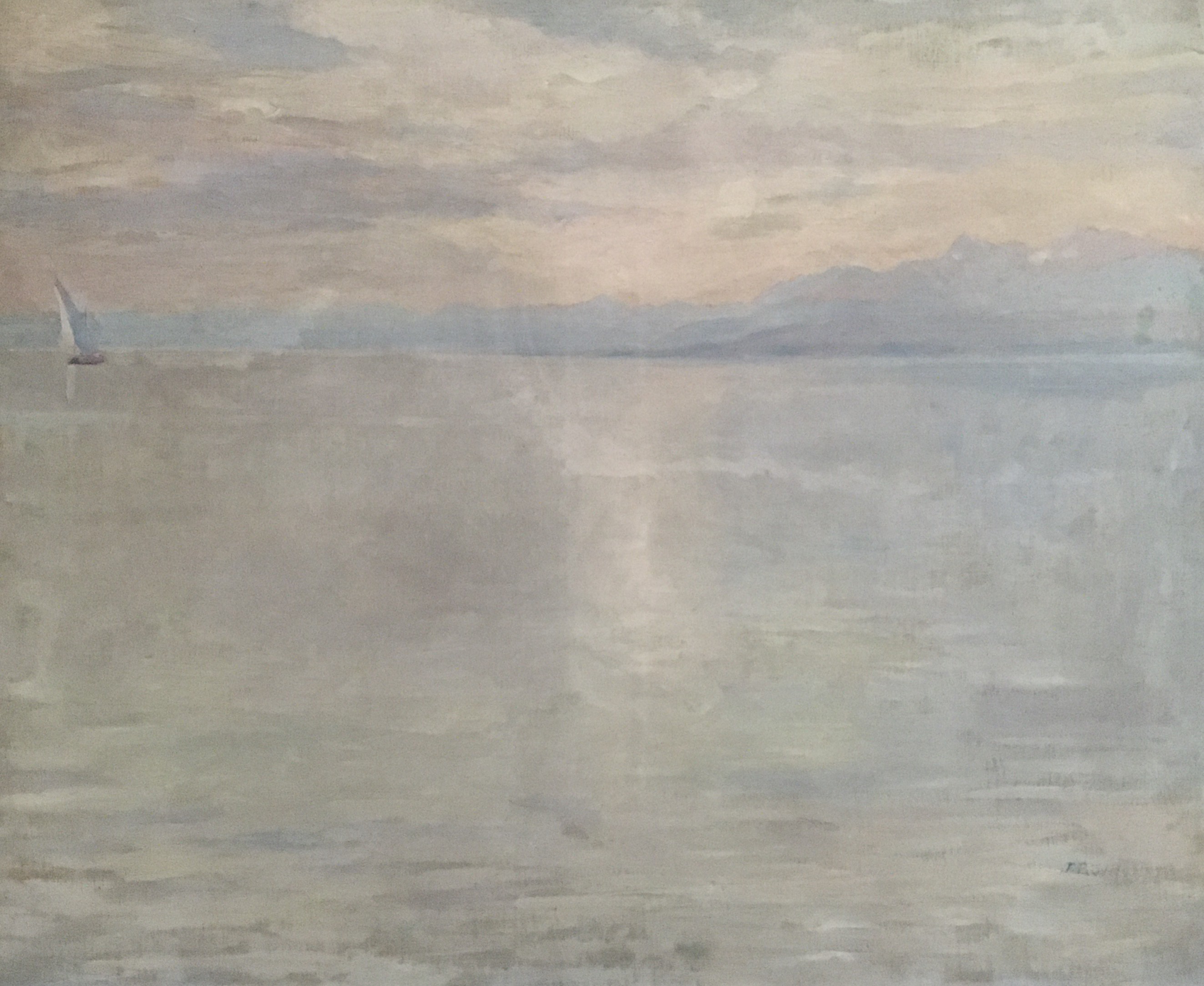 John Pierre Simonet, Voilier au coucher de soleil sur le lac Léman John Pierre Simonet, Voilier au coucher de soleil sur le lac Léman