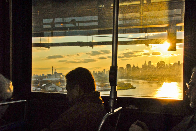 Dennis Church, Manhattan Skyline from Bus, New York City Dennis Church, Manhattan Skyline from Bus, New York City