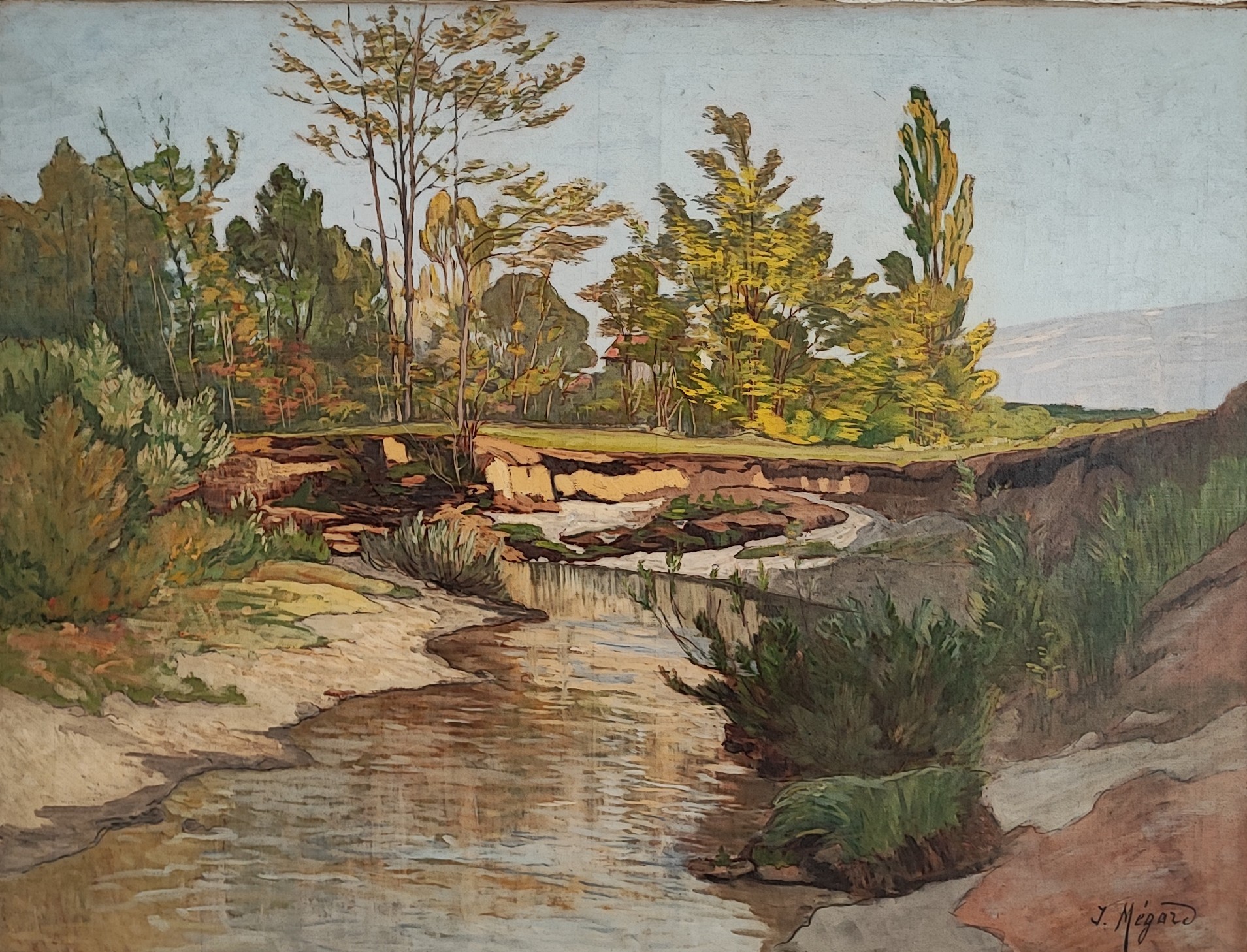 Joseph Mégard, Paysage au bord d'une rivière et vue sur le Salève Joseph Mégard, Paysage au bord d'une rivière et vue sur le Salève