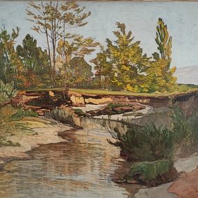 Joseph Mégard, Paysage au bord d'une rivière et vue sur le Salève Joseph Mégard, Paysage au bord d'une rivière et vue sur le Salève