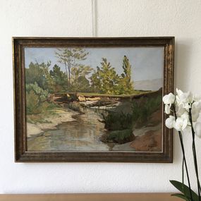 Joseph Mégard, Paysage au bord d'une rivière et vue sur le Salève Joseph Mégard, Paysage au bord d'une rivière et vue sur le Salève