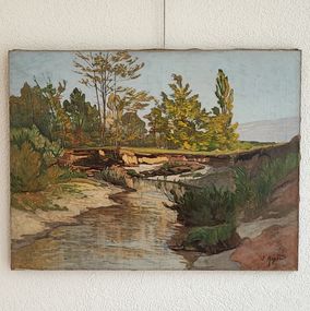 Joseph Mégard, Paysage au bord d'une rivière et vue sur le Salève Joseph Mégard, Paysage au bord d'une rivière et vue sur le Salève