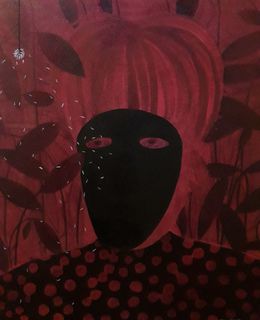 Gemälde, Masked warrior in red, Adam Norgaard