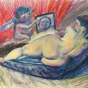 Fine Art Drawings, Venus with a mirror II, after Velazquez, Fredy Escobar Vega