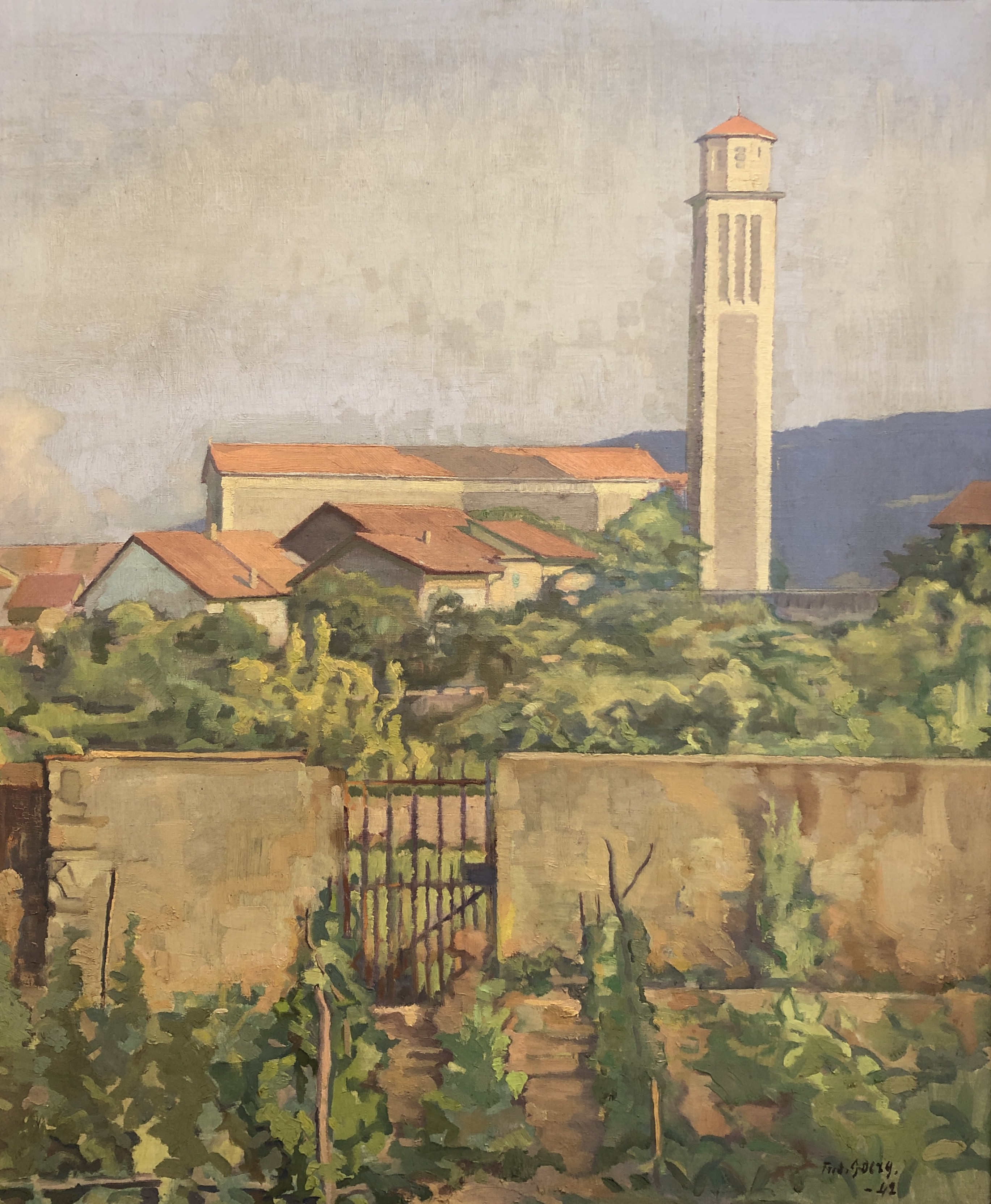 Frédéric Goerg, Depuis le potager vue sur l'église de St François-de-Sales, Chêne-Bourg Frédéric Goerg, Depuis le potager vue sur l'église de St François-de-Sales, Chêne-Bourg