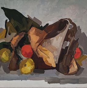 Gemälde, Pot cassé et fruits, René Guinand