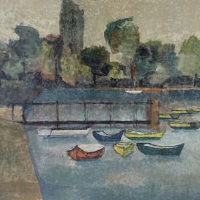 Gemälde, Barques et voiliers à la Belotte, lac Léman Genève, Paul Delapoterie