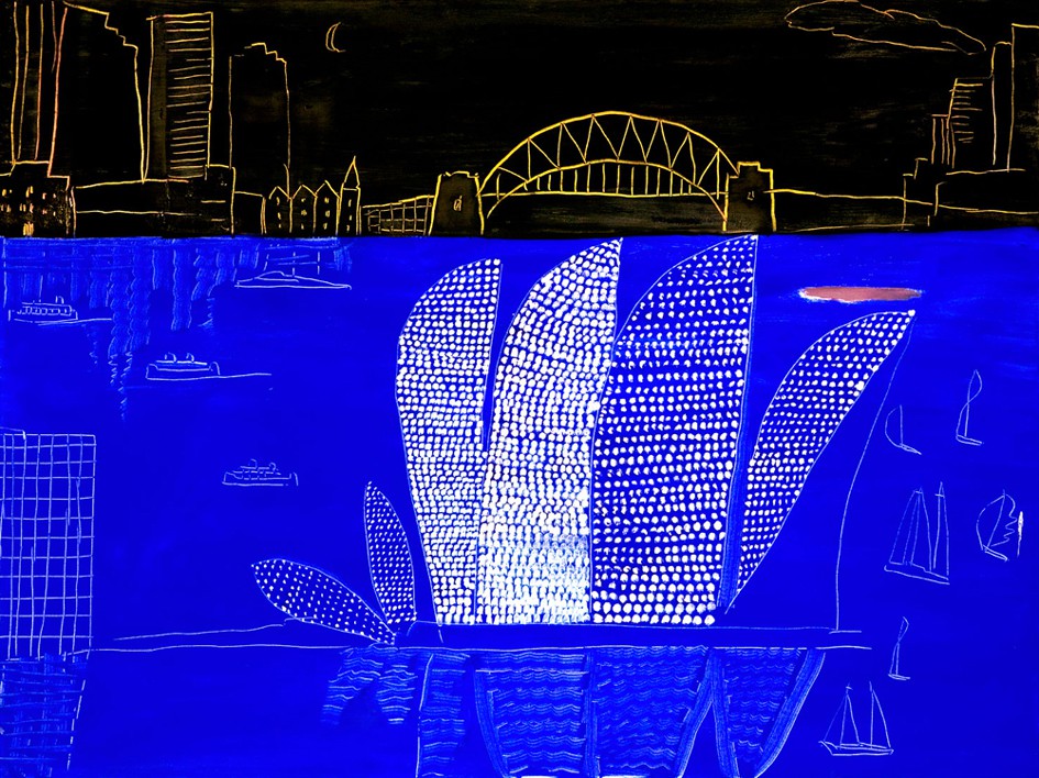 Ken Done, Sydney Harbour, spotted Opera House, black Sky Ken Done, Sydney Harbour, spotted Opera House, black Sky