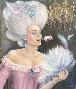 Painting, A pink mouse jumped out of her mouth while singing. Based on the play Faust by Goethe, Evgeniya Kapatskaya