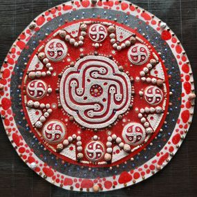 Fine Art Drawings, Trypillian swastika. Amulet. National symbol of the land of Ukraine. Ethno style., Vitalia Stupak
