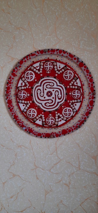 Vitalia Stupak, Trypillian swastika. Amulet. National symbol of the land of Ukraine. Ethno style., Fine Art Drawings on ceramic