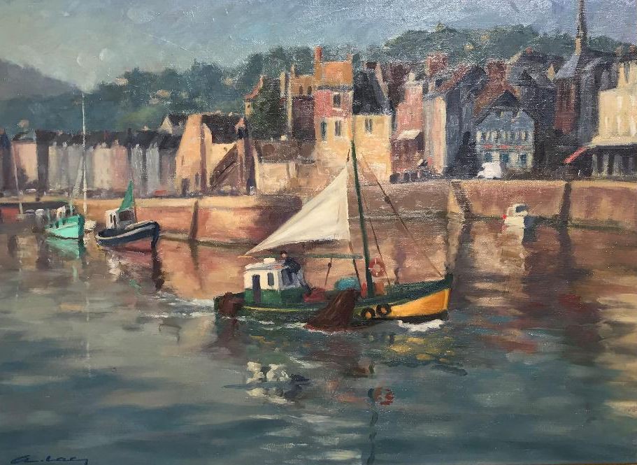 André Lac, Honfleur, Départ pour la Pêche d'un Crevettier André Lac, Honfleur, Départ pour la Pêche d'un Crevettier
