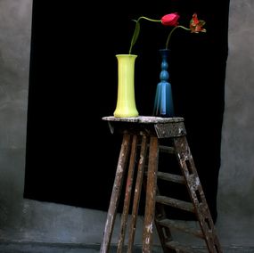 Still life with Tulips, a Ladder and a Yellow Opalina Vase, Antwerp, Michael James O'Brien