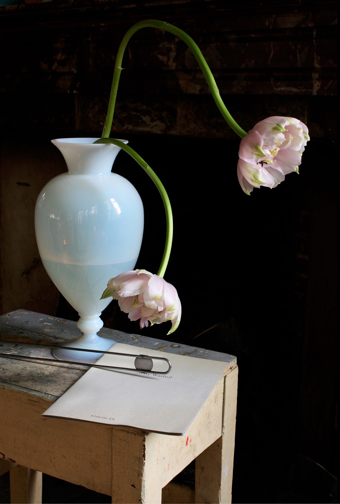 Michael James O'Brien, Still life with an Opalina Vase and Two Pink Tulips, Antwerp (Large) Michael James O'Brien, Still life with an Opalina Vase and Two Pink Tulips, Antwerp (Large)