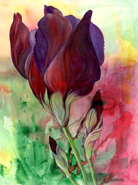 Kathleen Ney, Large Floral Painting, Red Iris I Kathleen Ney, Large Floral Painting, Red Iris I