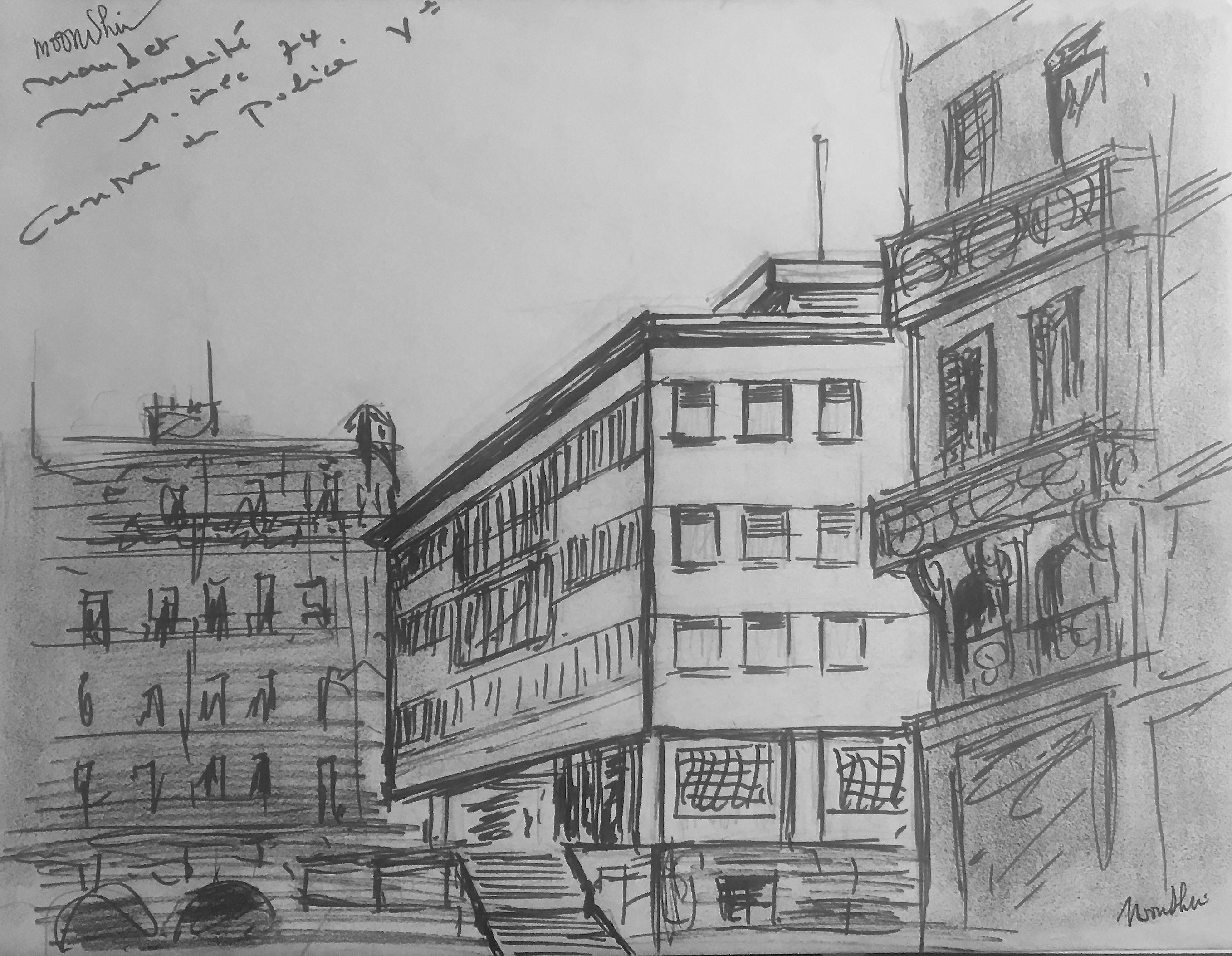 Moon Shin, Paris Rue des Carmes Quartier Latin commissariat Maubert Ve 1974 Moon Shin, Paris Rue des Carmes Quartier Latin commissariat Maubert Ve 1974