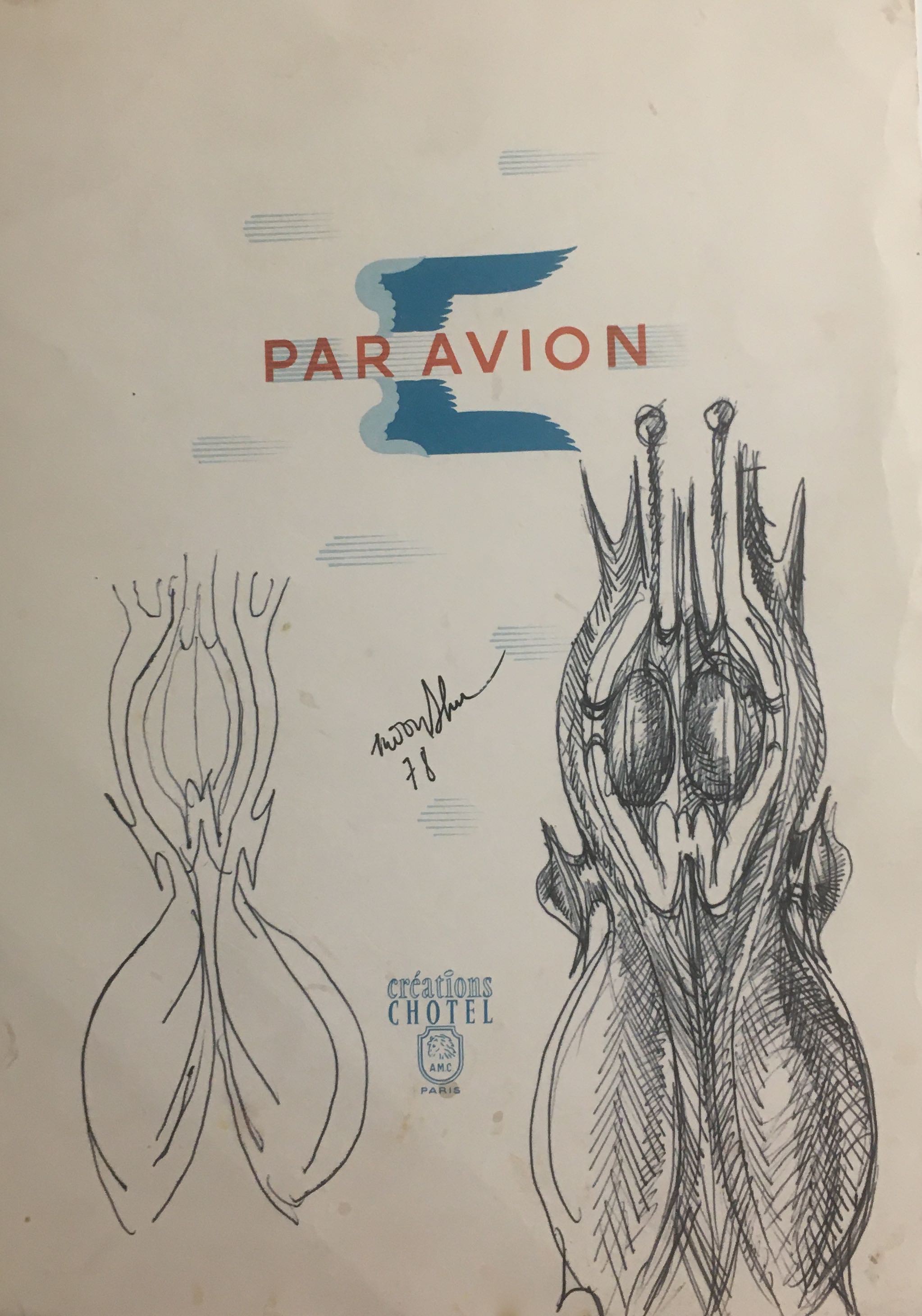Moon Shin, Two Black Sculptures on Par Avion Paper 1978 Moon Shin, Two Black Sculptures on Par Avion Paper 1978