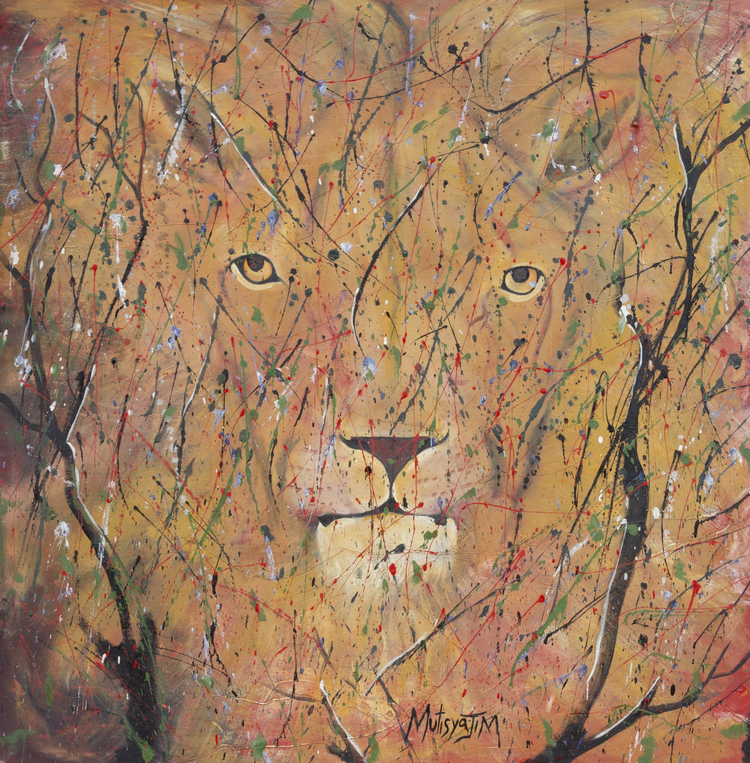 James Mutisya, Lion in the bushes James Mutisya, Lion in the bushes