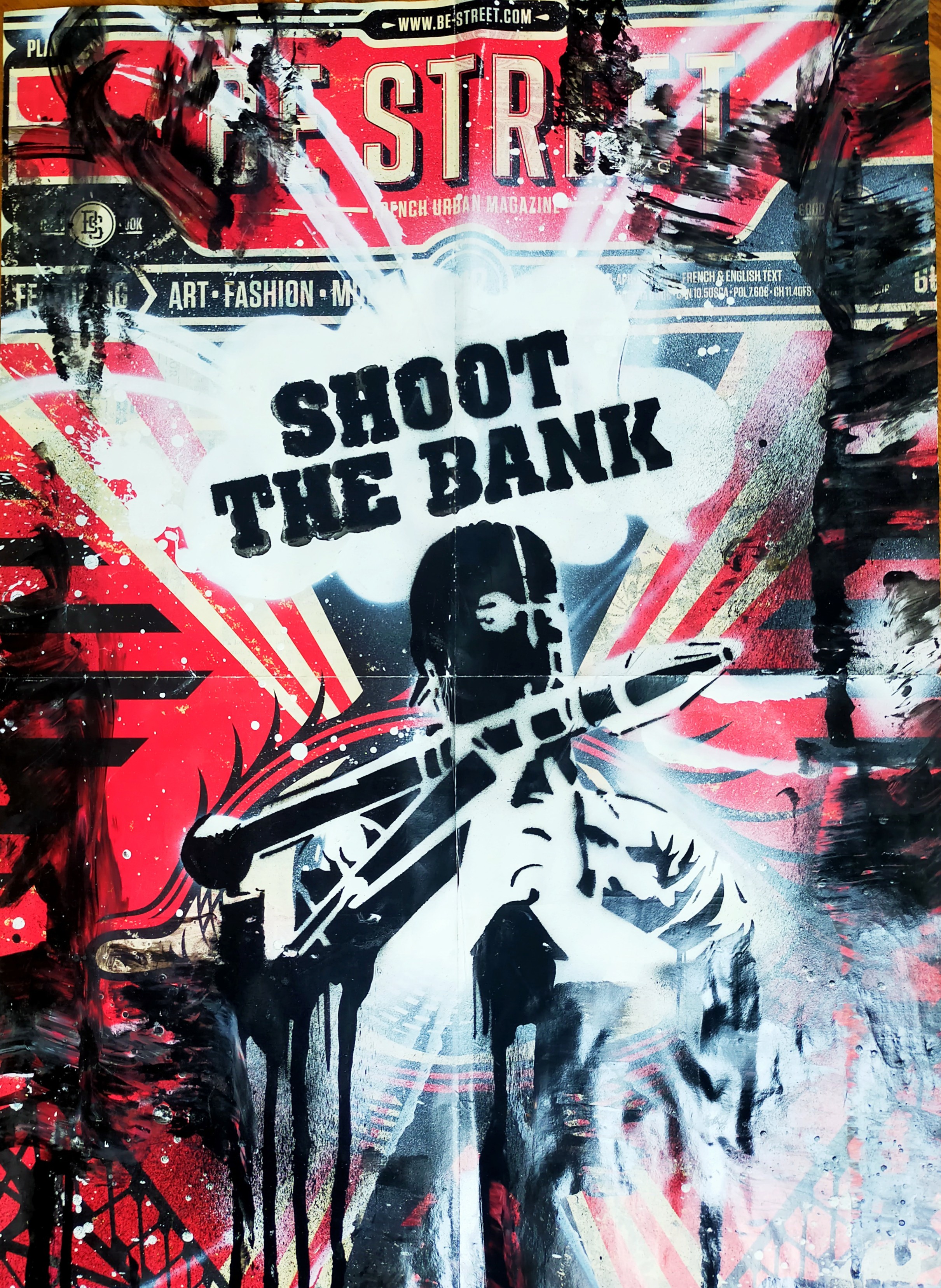 JP Malot, Original Shoot The Bank stencil (on Obey poster) JP Malot, Original Shoot The Bank stencil (on Obey poster)