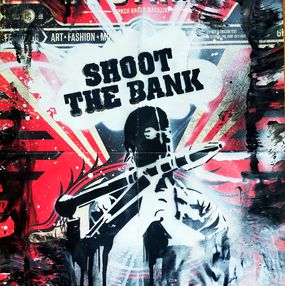 JP Malot, Original Shoot The Bank stencil (on Obey poster) JP Malot, Original Shoot The Bank stencil (on Obey poster)