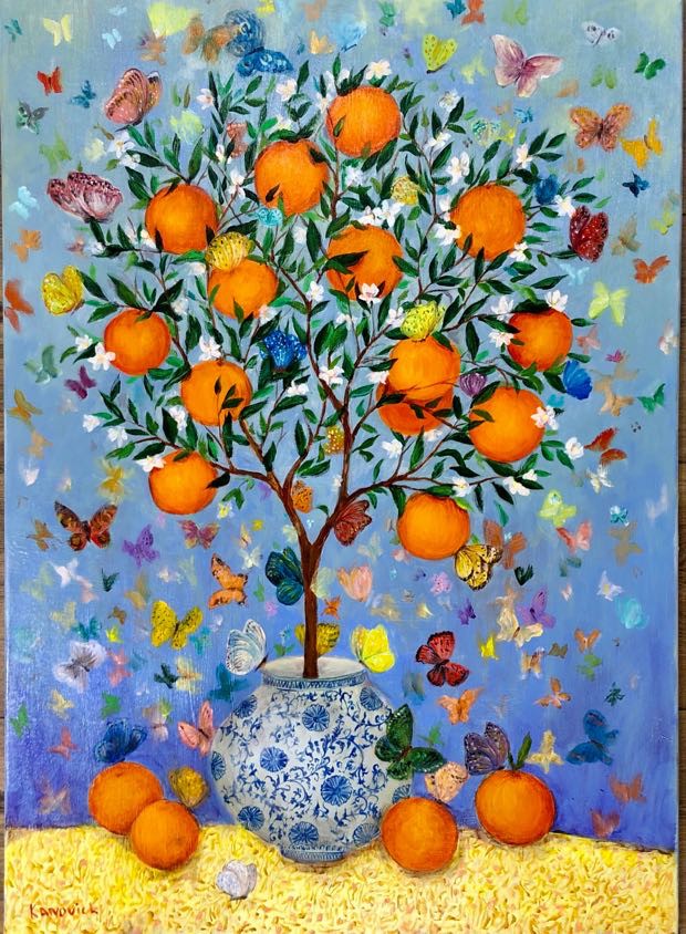 Mark Kanovich, Orange tree surrounded by butterflies Mark Kanovich, Orange tree surrounded by butterflies