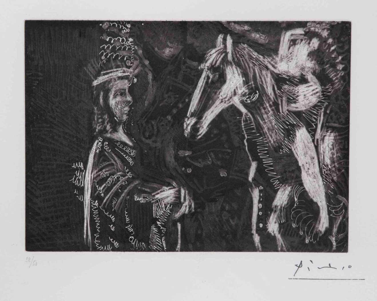 Pablo Picasso, Old Man and Woman Leaning On The Neck of His Horse Pablo Picasso, Old Man and Woman Leaning On The Neck of His Horse