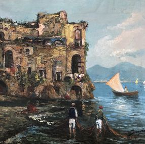 Painting, Baie de Naples et pêcheurs, Scognamiglio
