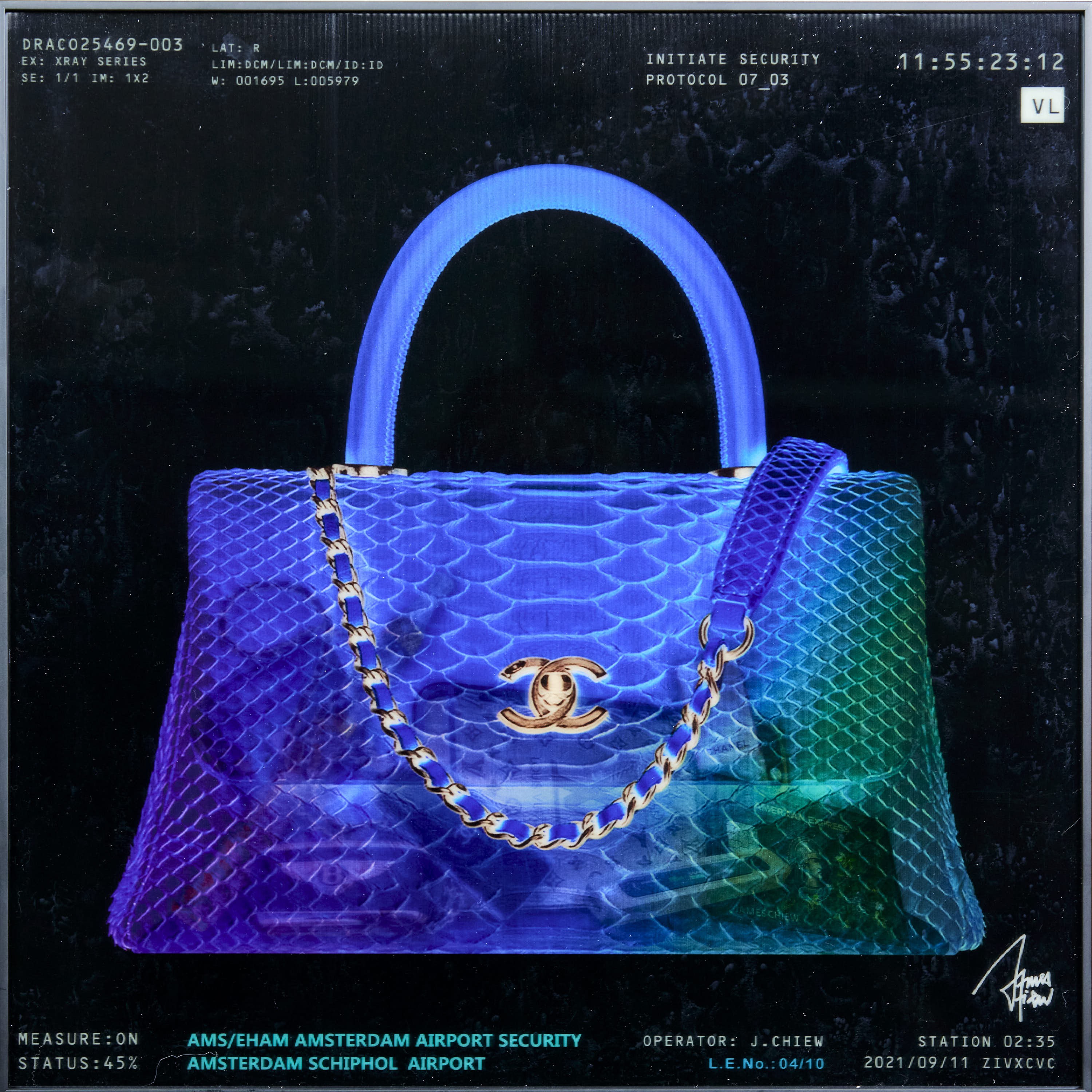 Chanel Royal Blue Python Leather Top Handle Bag with Gold Hardware