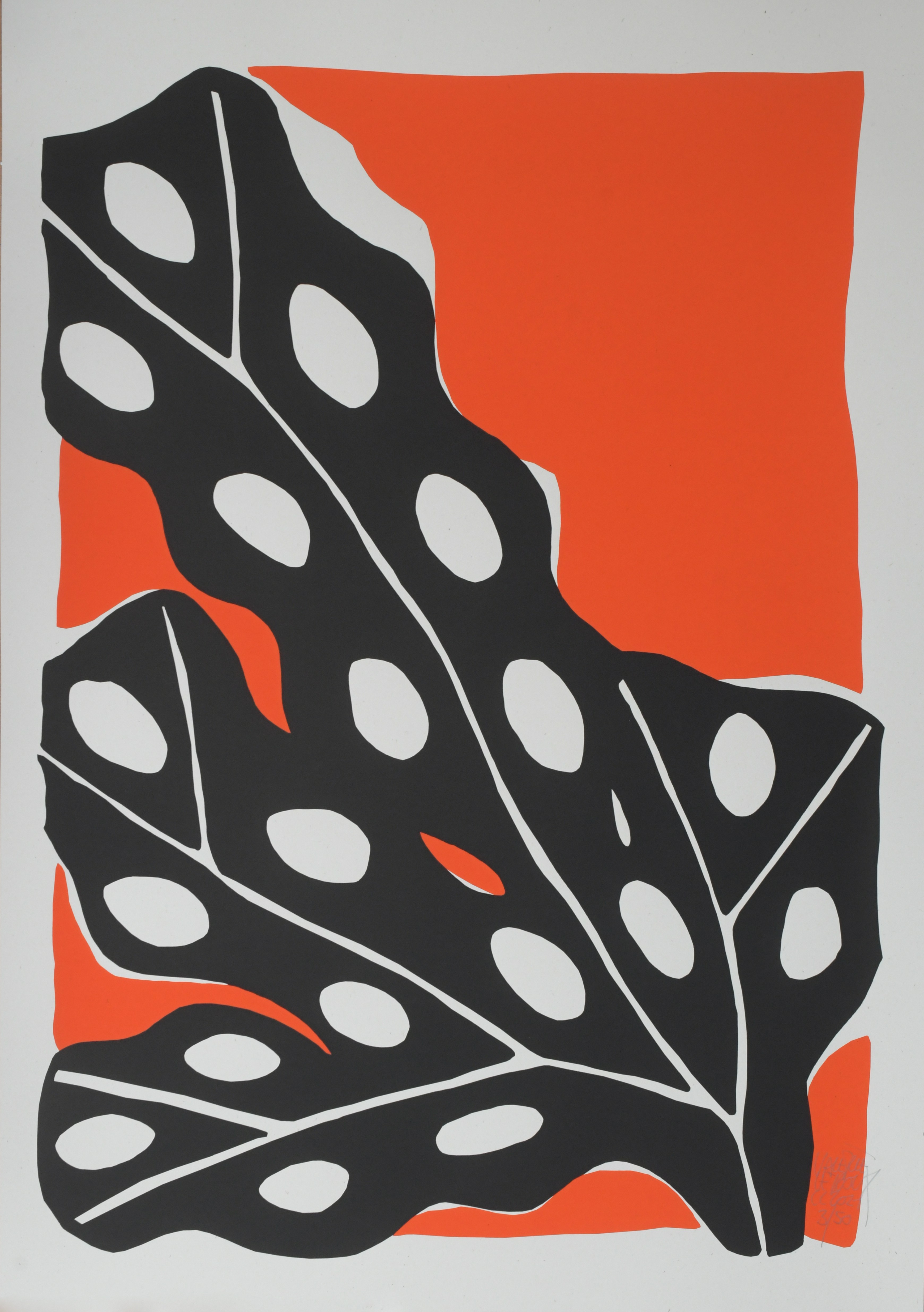 Valérie Le Roux, Grande algue noire sur fond orangé Valérie Le Roux, Grande algue noire sur fond orangé