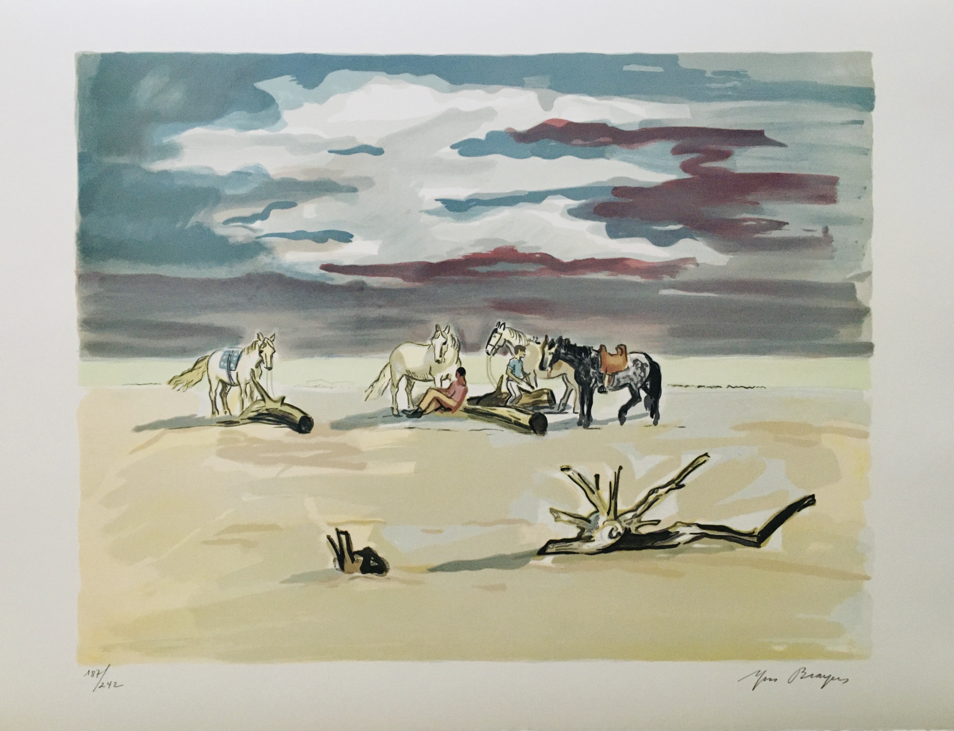 Yves Brayer, Le repos des cavaliers sur la plage Yves Brayer, Le repos des cavaliers sur la plage