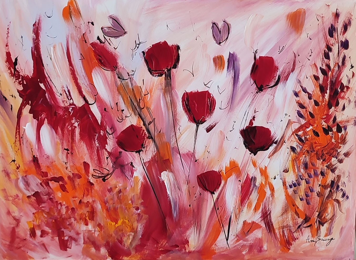 Âme Sauvage, Papillons roses et coquelicots Âme Sauvage, Papillons roses et coquelicots
