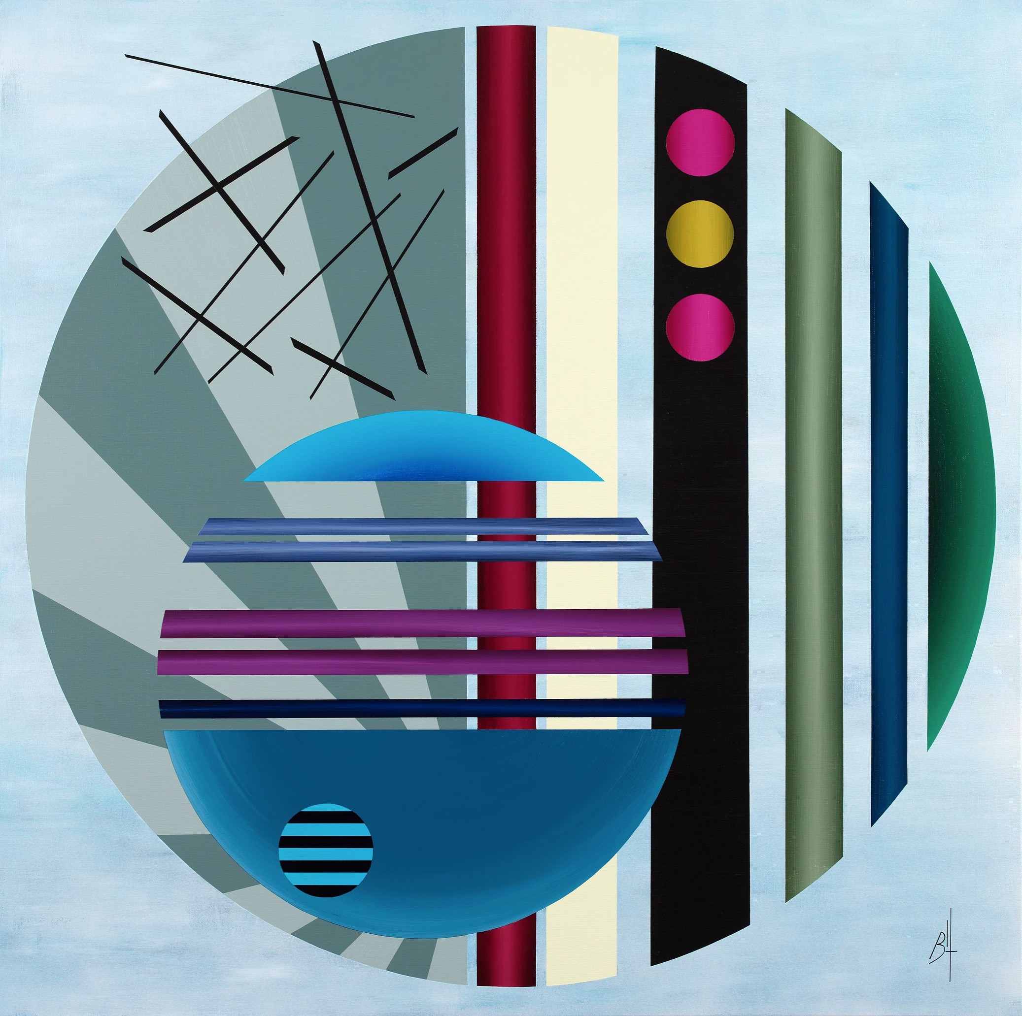 Bruno Hoopka, Sliced circles on a blue sky background Bruno Hoopka, Sliced circles on a blue sky background