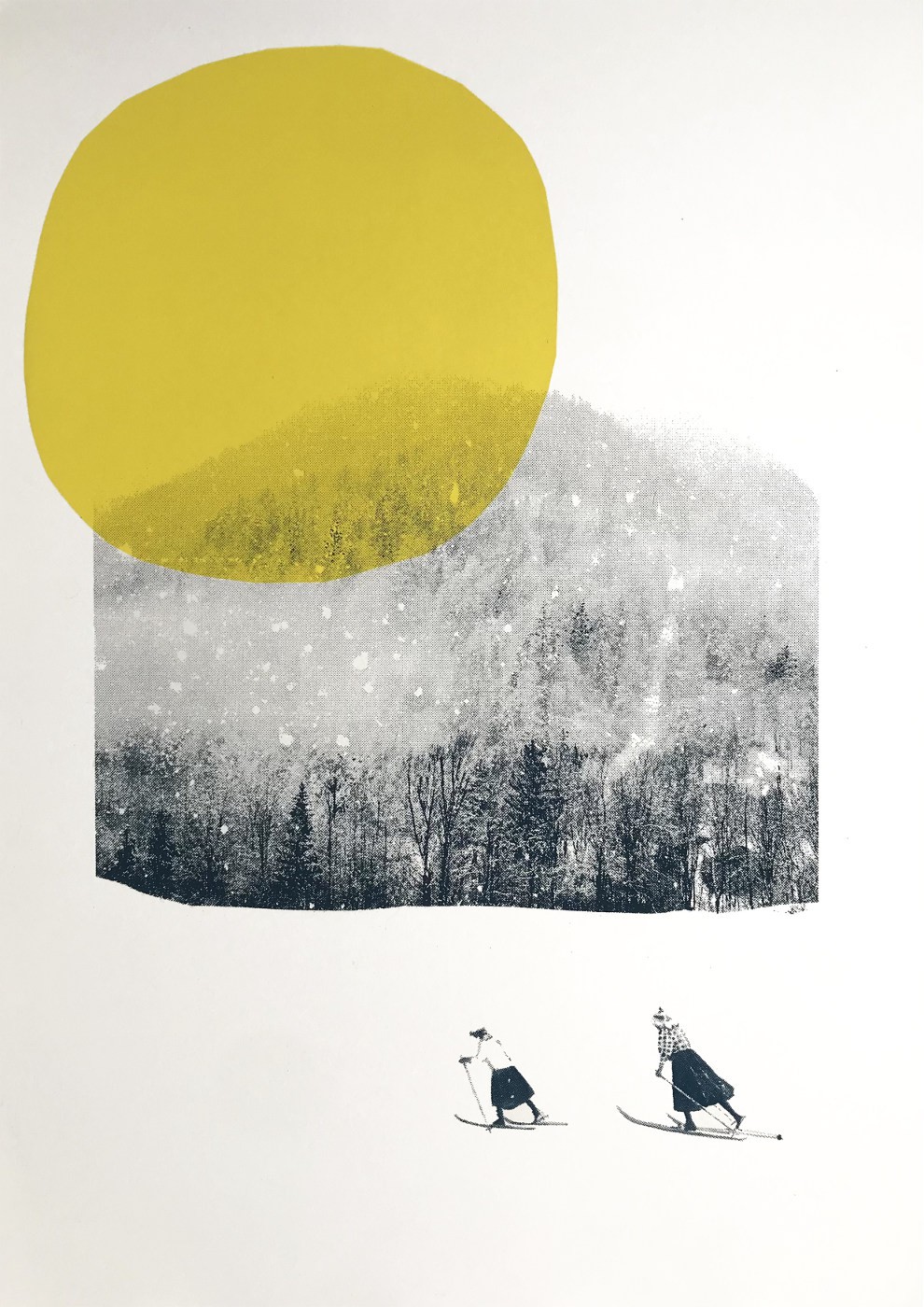 Valérie Betoulaud, Deux skieuses - jaune Valérie Betoulaud, Deux skieuses - jaune